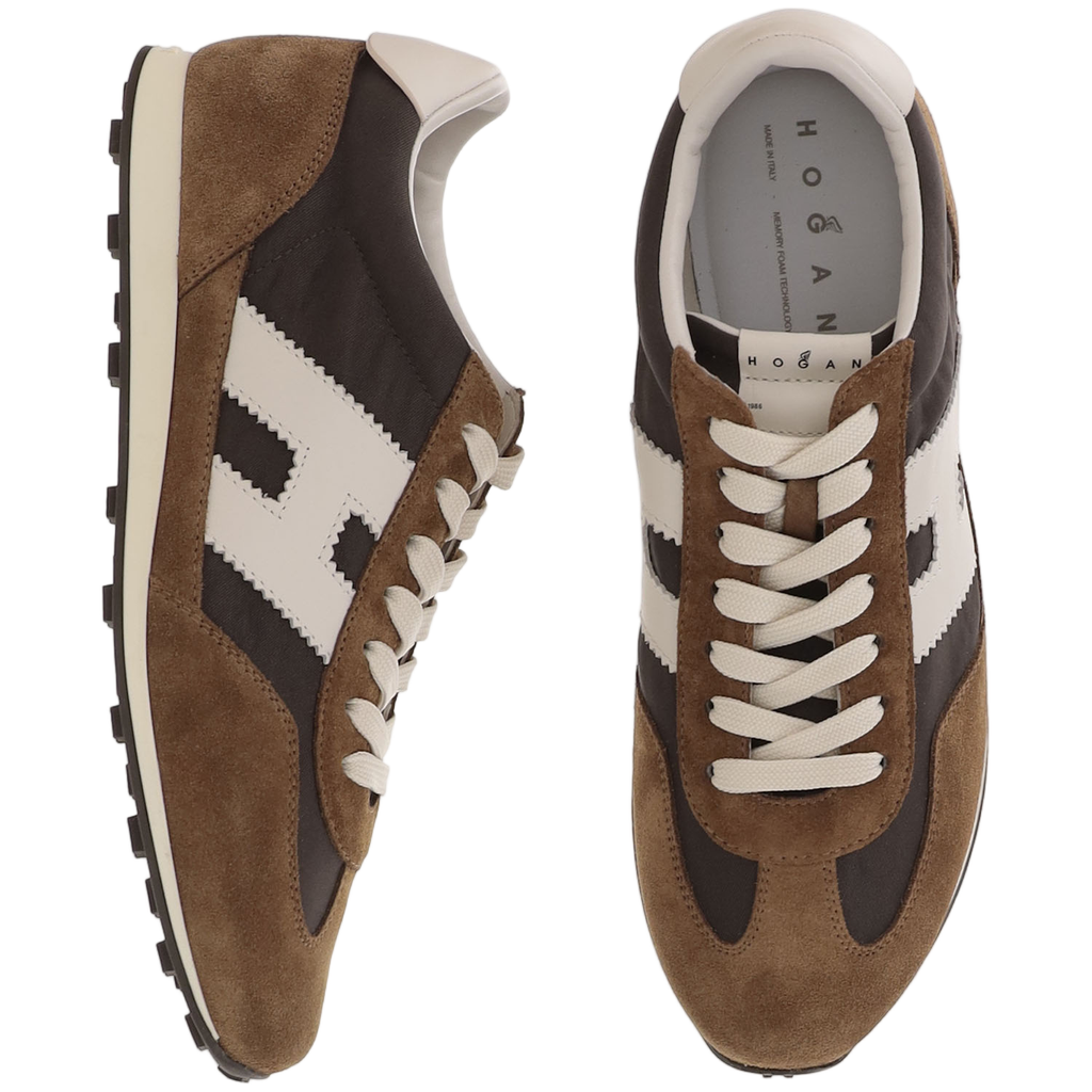 Beige Athletic Contrast Suede Mesh Sneakers