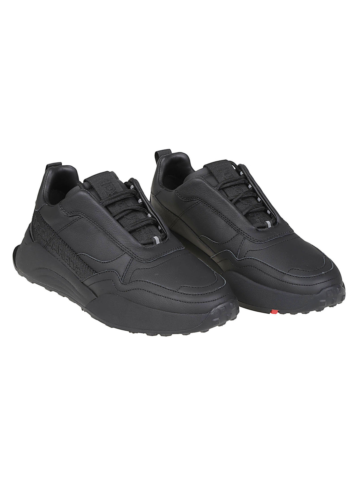 Black Flow Lace-Up Low-Top Calf Leather Sneakers