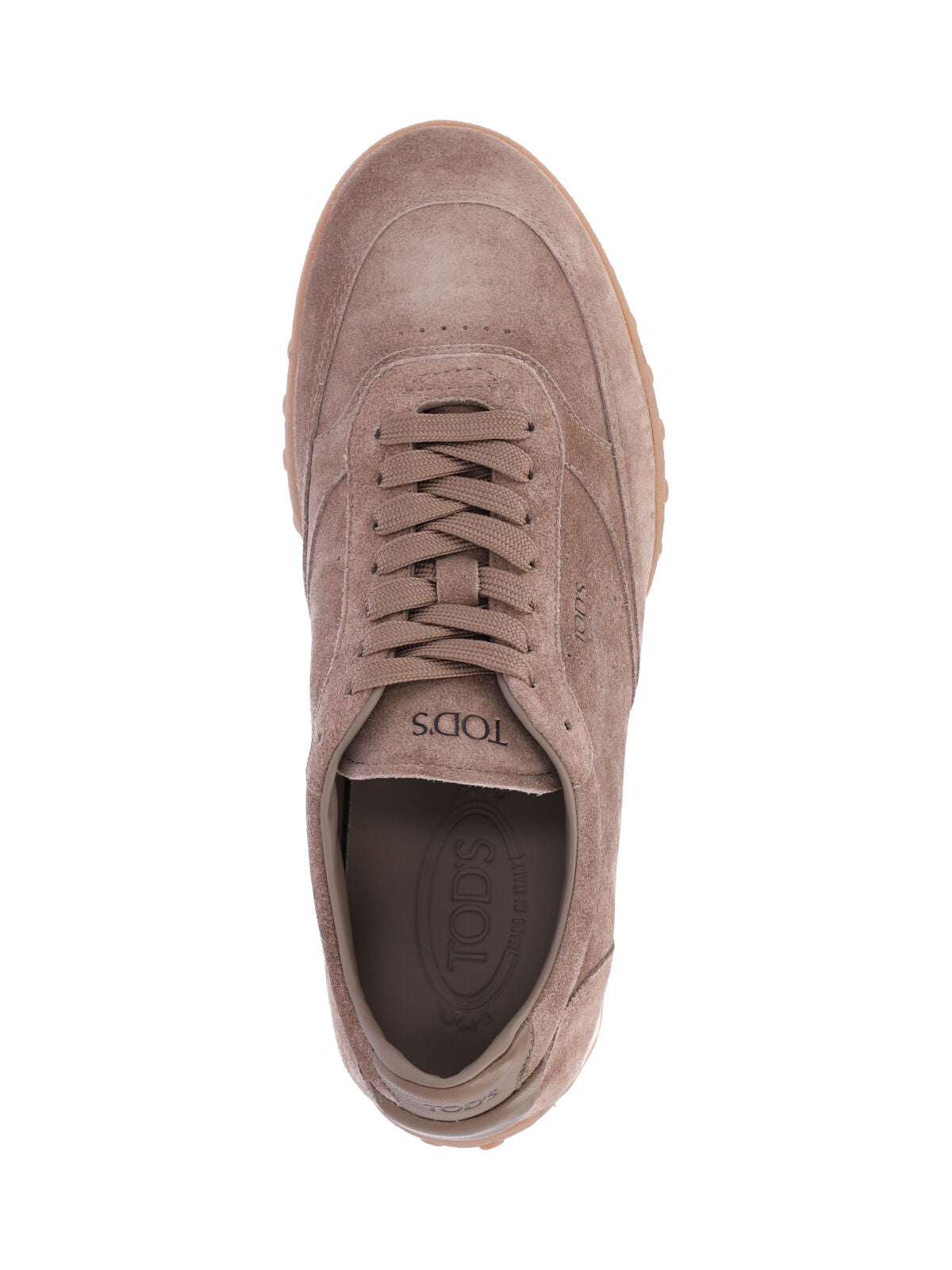 Brown Suede Low-Profile Sneakers with Embossed Logo