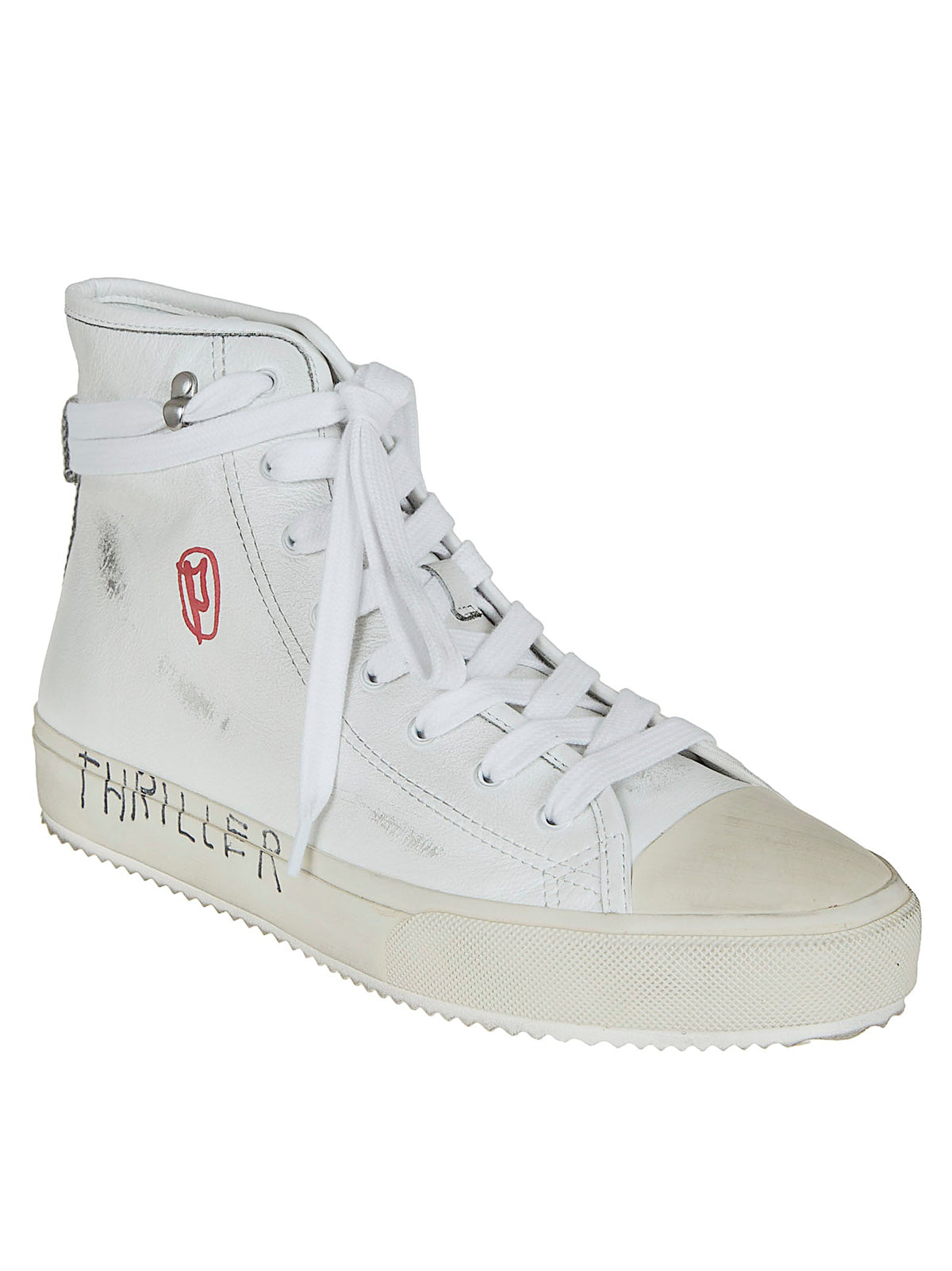 High-Top White Leather Sneakers with Ankle-Wrap Laces