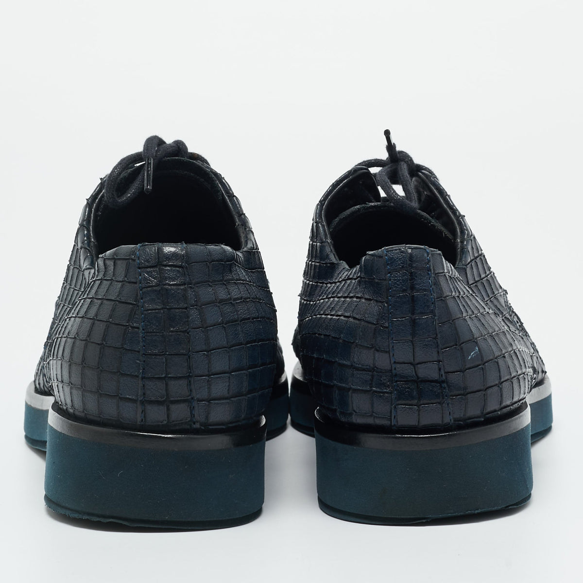 Giorgio Armani Navy Blue Woven Leather Low Top Sneakers