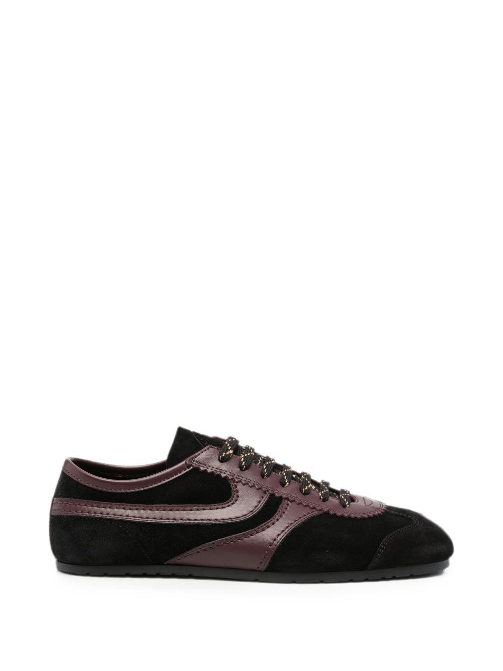 Low-Profile Sneakers With Glossy Overlays And Patterned Laces