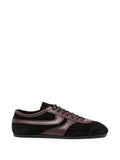 Low-Profile Sneakers With Glossy Overlays And Patterned Laces