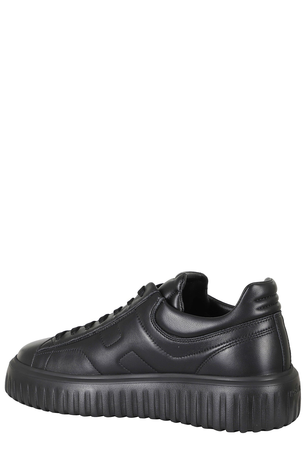 Black H Stripes Smooth Leather Rubber Sole Leather Sneakers