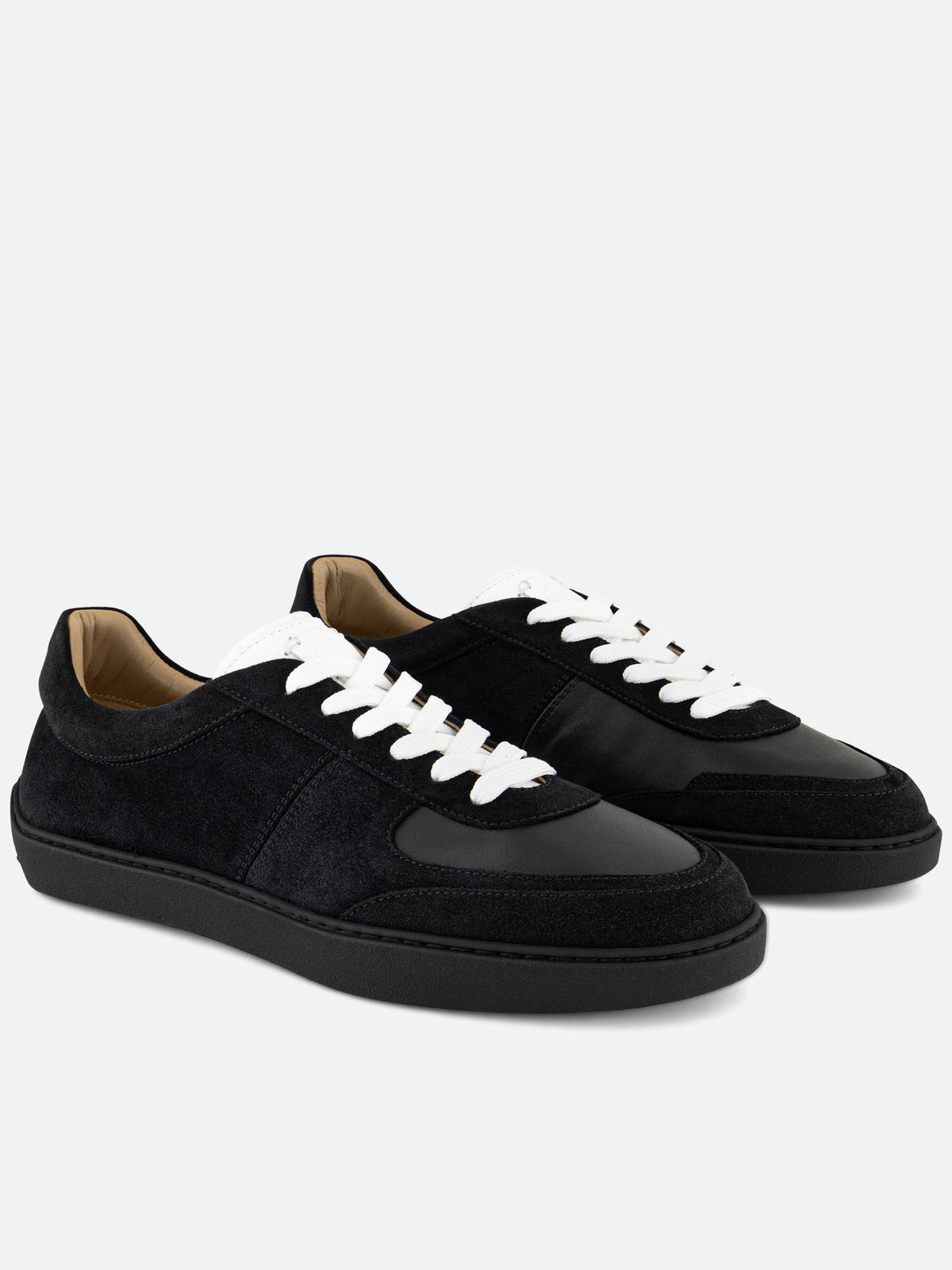 Low-Top Black Suede and Leather Sneakers with Contrast Details