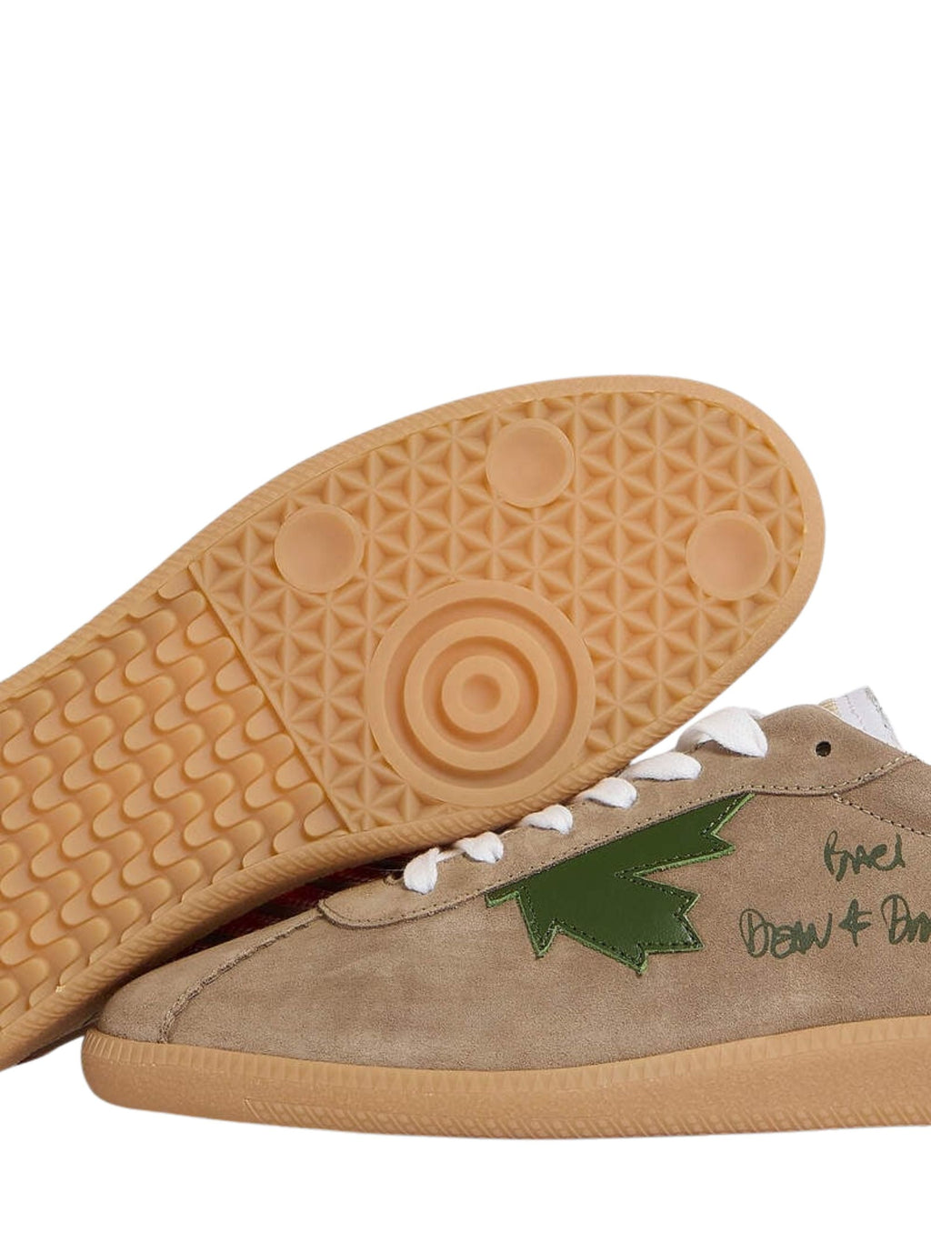 Beige Suede Low-Top Sneakers With Asymmetrical Heel Tabs