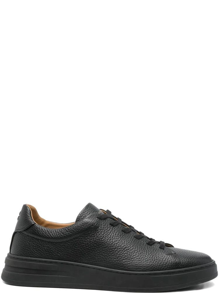 Black Textured Leather Cushioned Sole Trainers