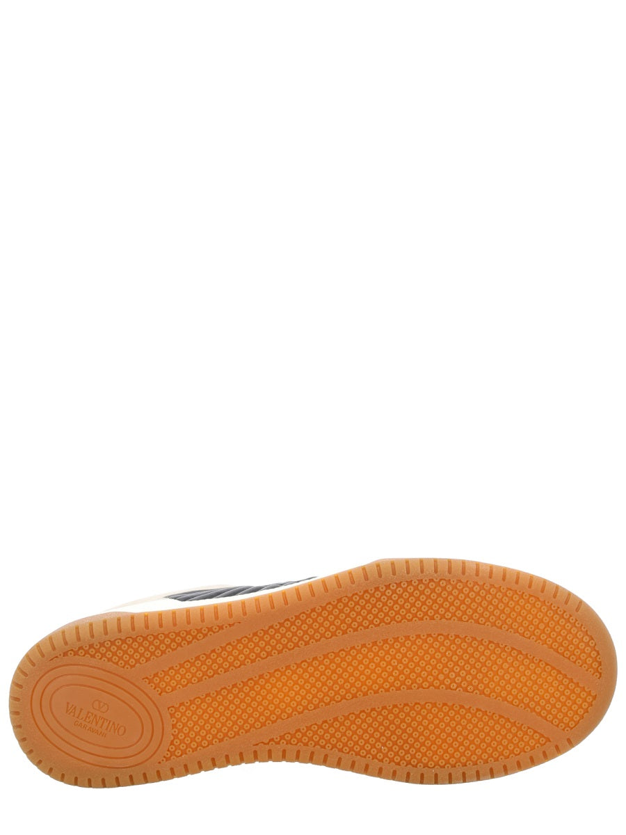Low-Top Contrasting Panel Leather Sneakers
