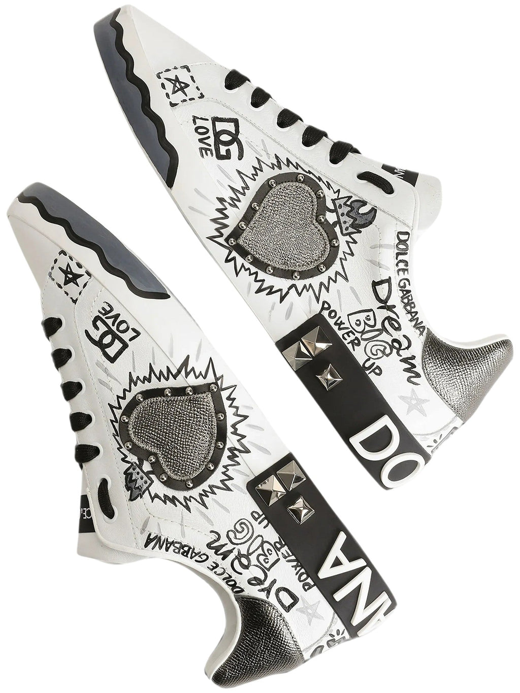 Low-top Sneakers with Graffiti Print and Metallic Accents