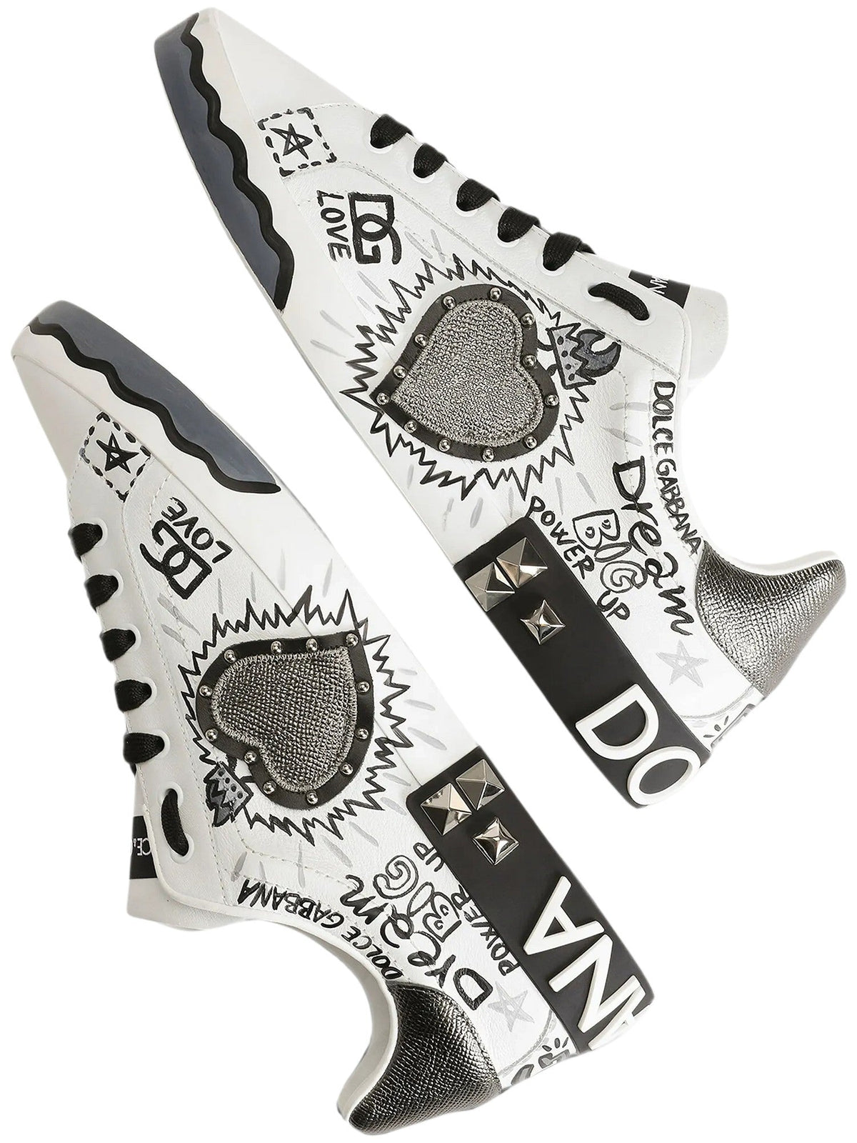 Low-top Sneakers with Graffiti Print and Metallic Accents