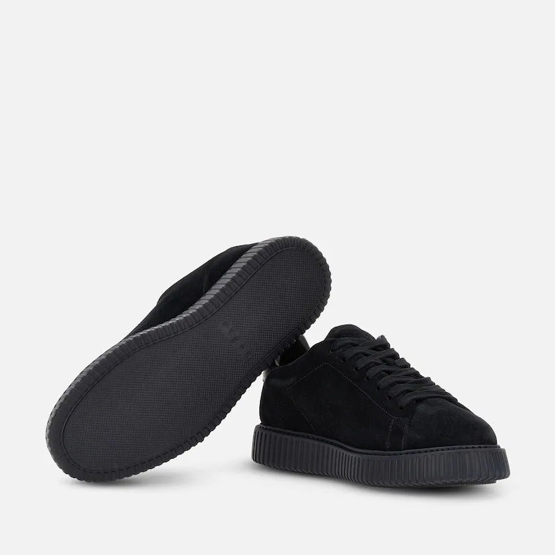 Black Suede Ribbed Sole Low-Top Sneakers
