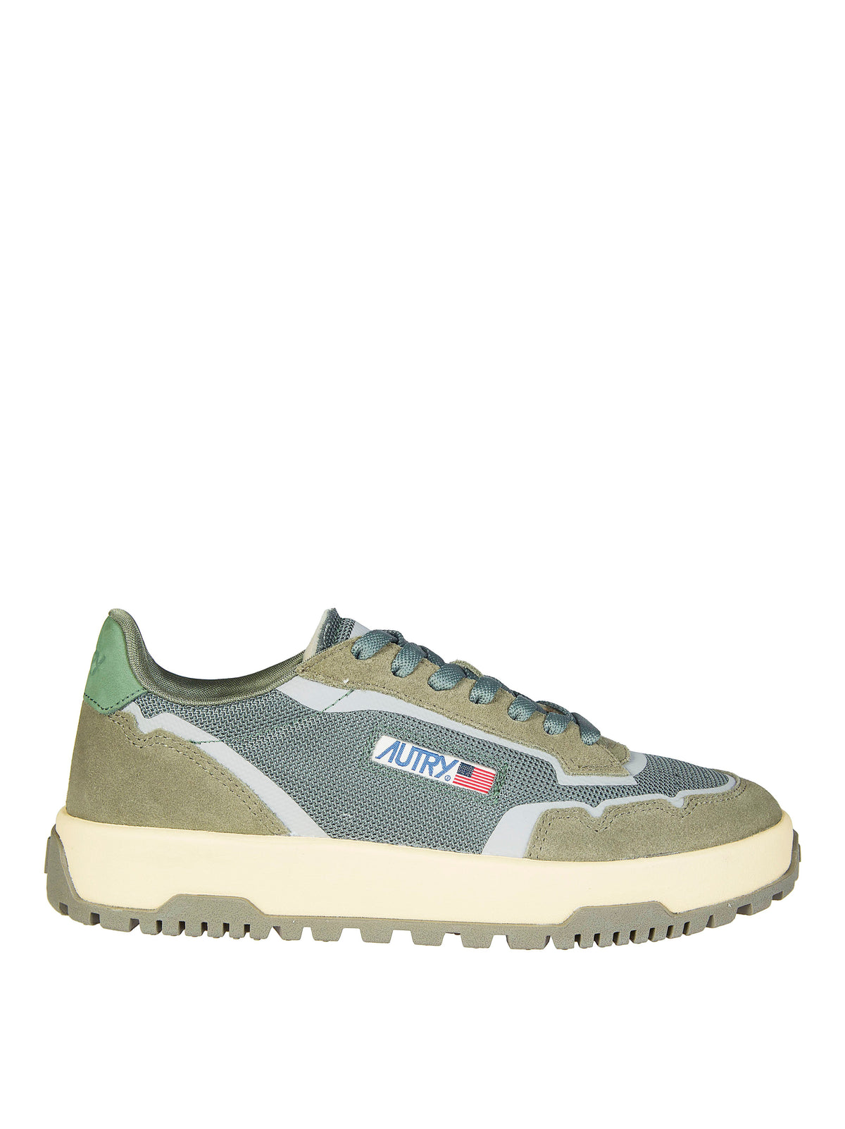 Green Mesh Suede Panels Sneakers