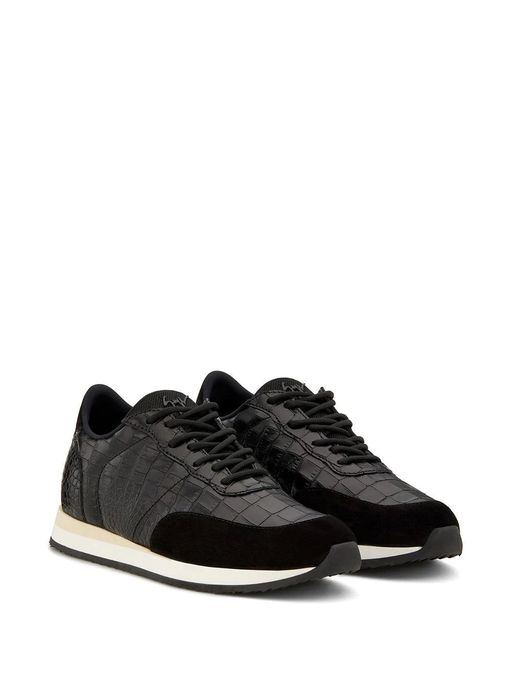 Black Jimy Textured Suede Accents Leather Sneakers
