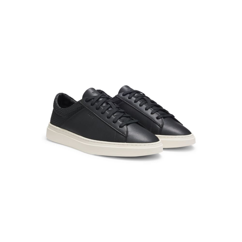 Low-top trainers with woven and grained effects
