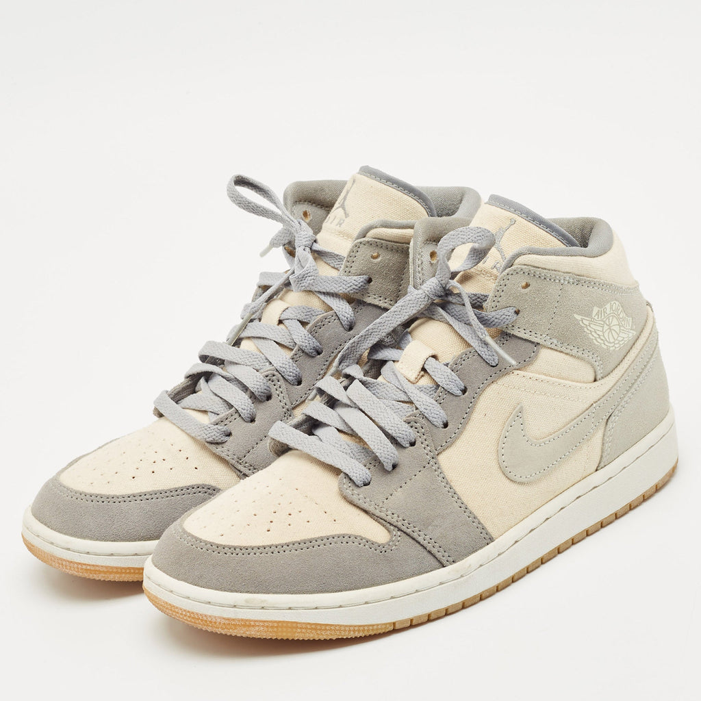 Air Jordans Grey/beige Suede And Canvas Jordan 1 Mid Se Coconut Milk Particle Grey Sneakers
