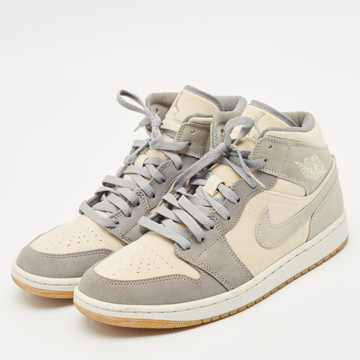 Air Jordans Grey/beige Suede And Canvas Jordan 1 Mid Se Coconut Milk Particle Grey Sneakers