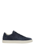 Deep Navy Suede Low-Top Sneakers with Off-White Sole