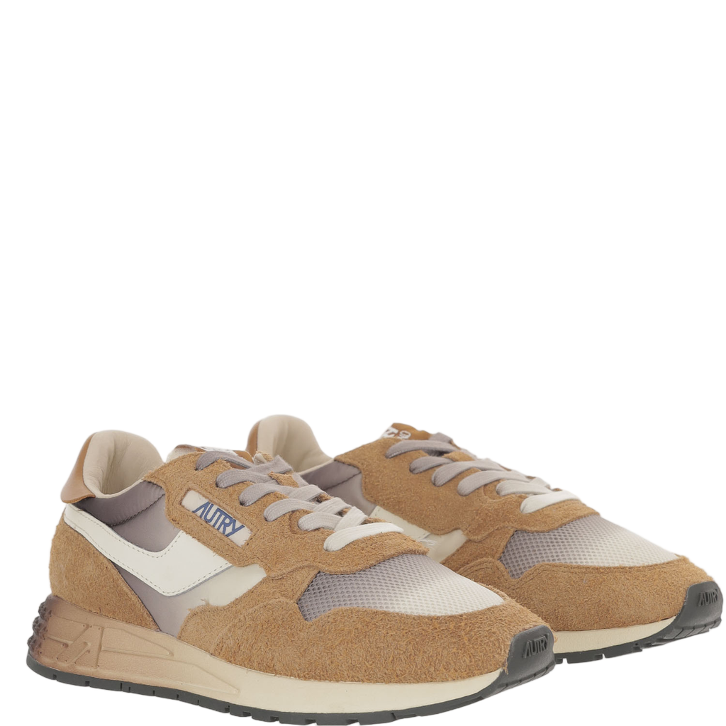 Brown Leather Nylon Running Sneakers