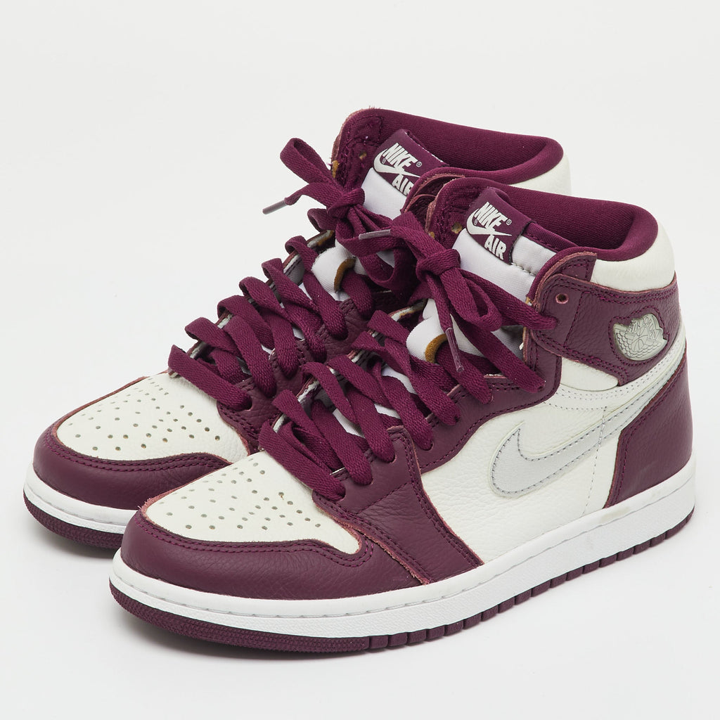 Air Jordans Burgundy/white Leather Jordan 1 Retro High Bordeaux Sneakers