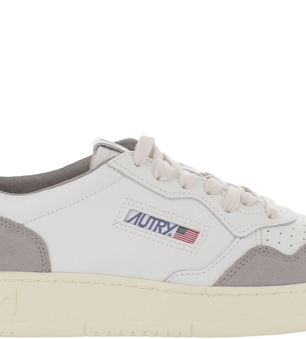 Low-Top Leather Sneakers with Suede Inserts and Logo Details