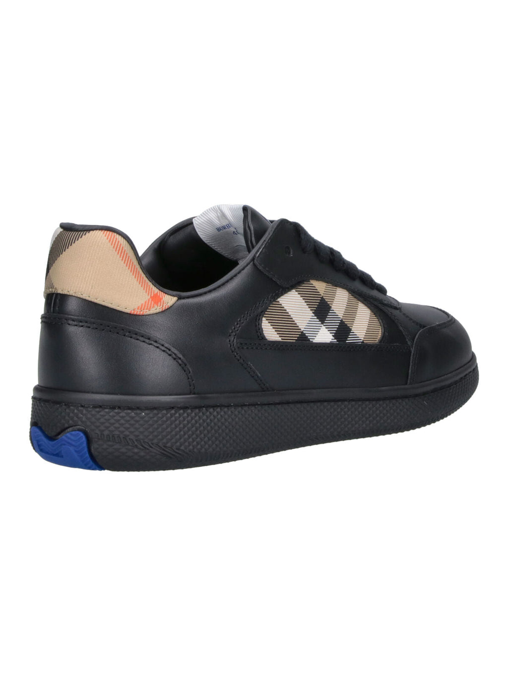 Low-Top Black Leather Sneakers with Signature Check Inserts