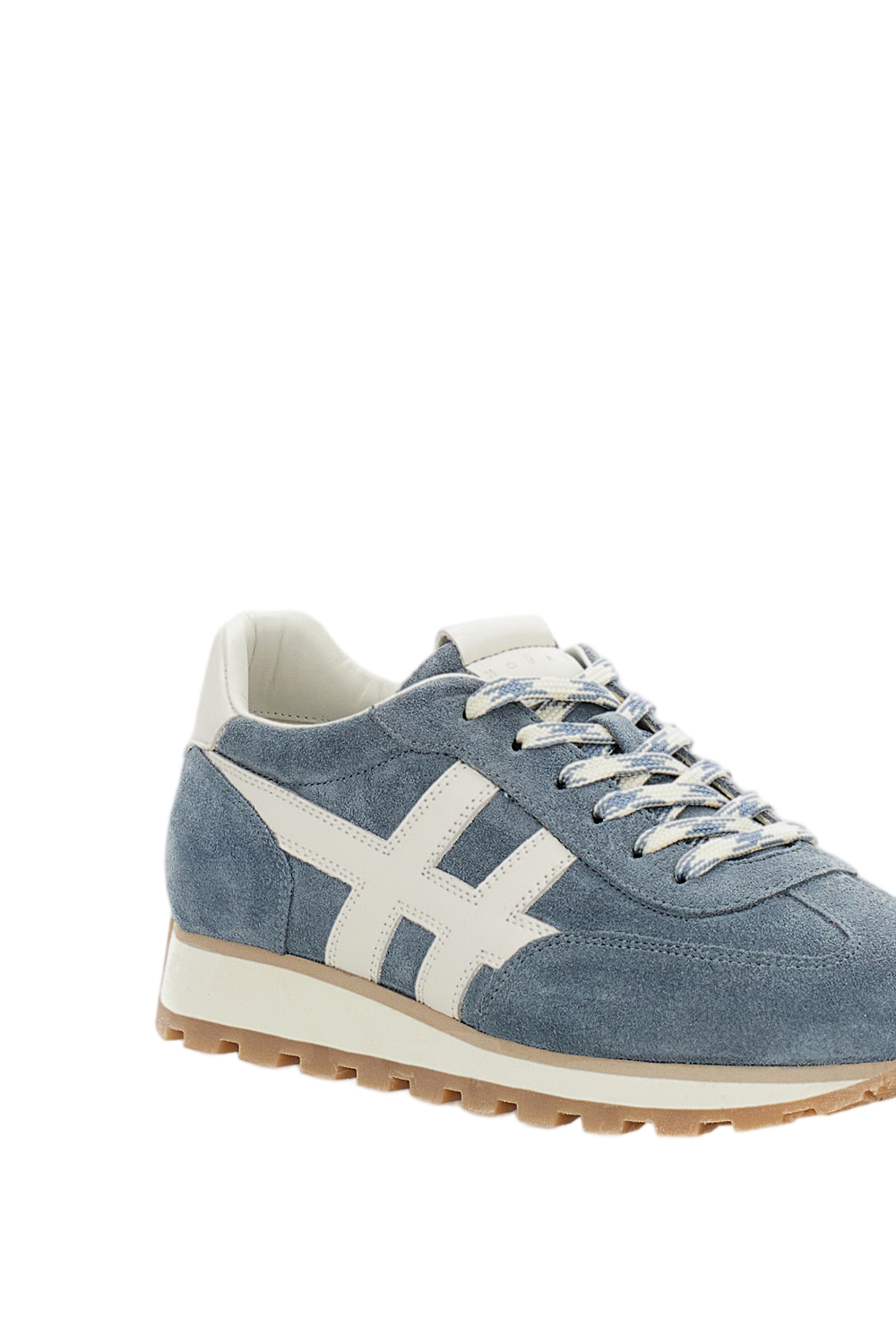 Light Blue Suede Sneakers with Leather Logo and EVA Outsole