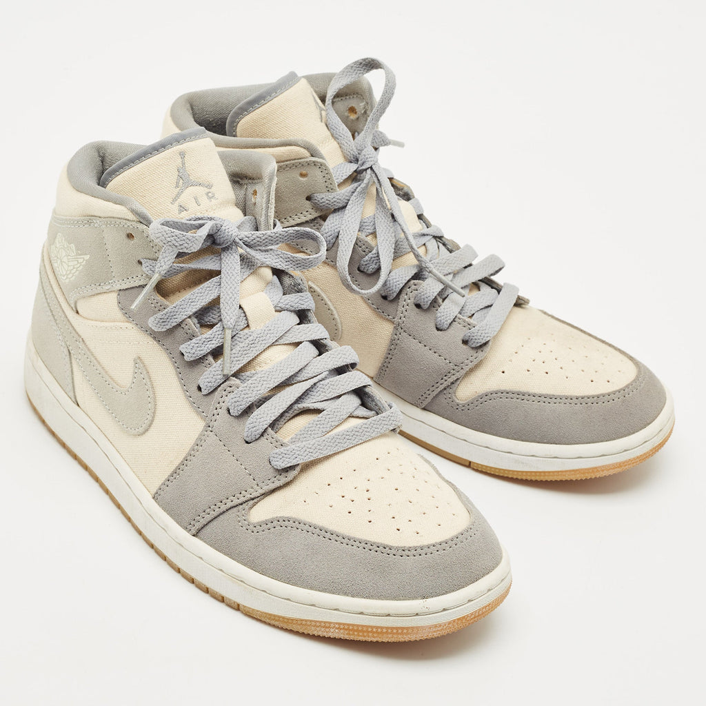 Air Jordans Grey/beige Suede And Canvas Jordan 1 Mid Se Coconut Milk Particle Grey Sneakers
