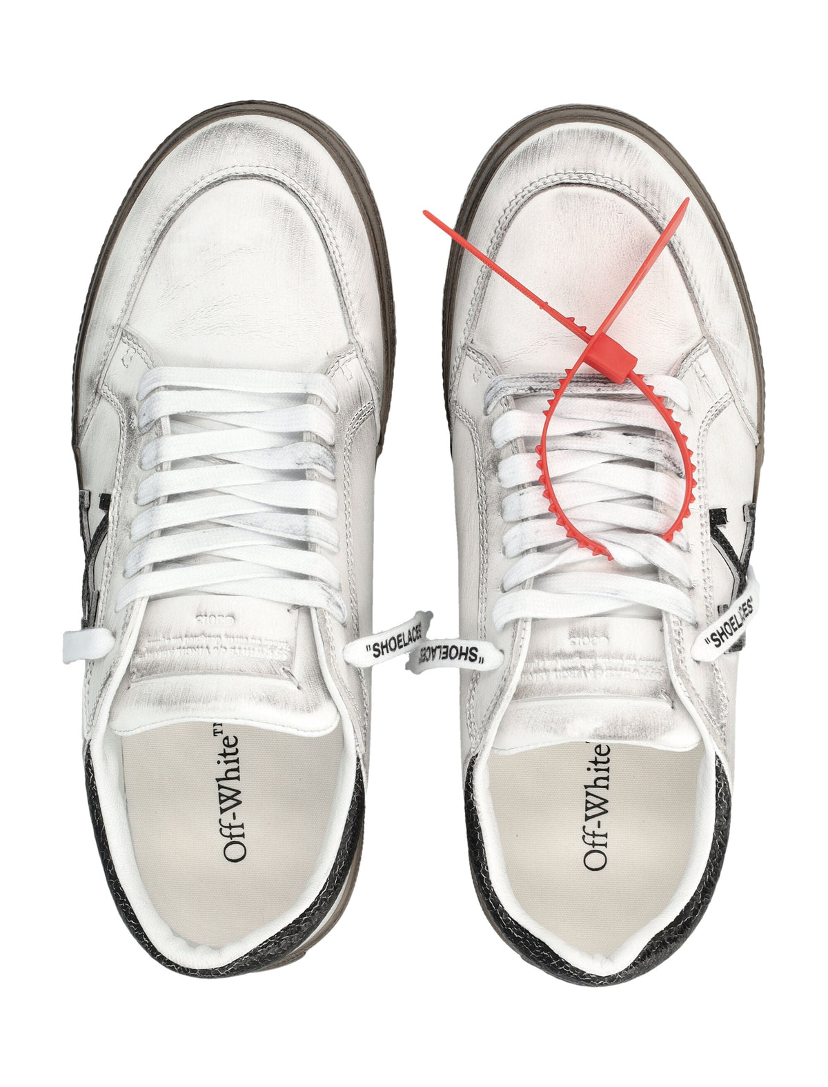 Low-Top Distressed White Sneakers with Signature Arrow Logo