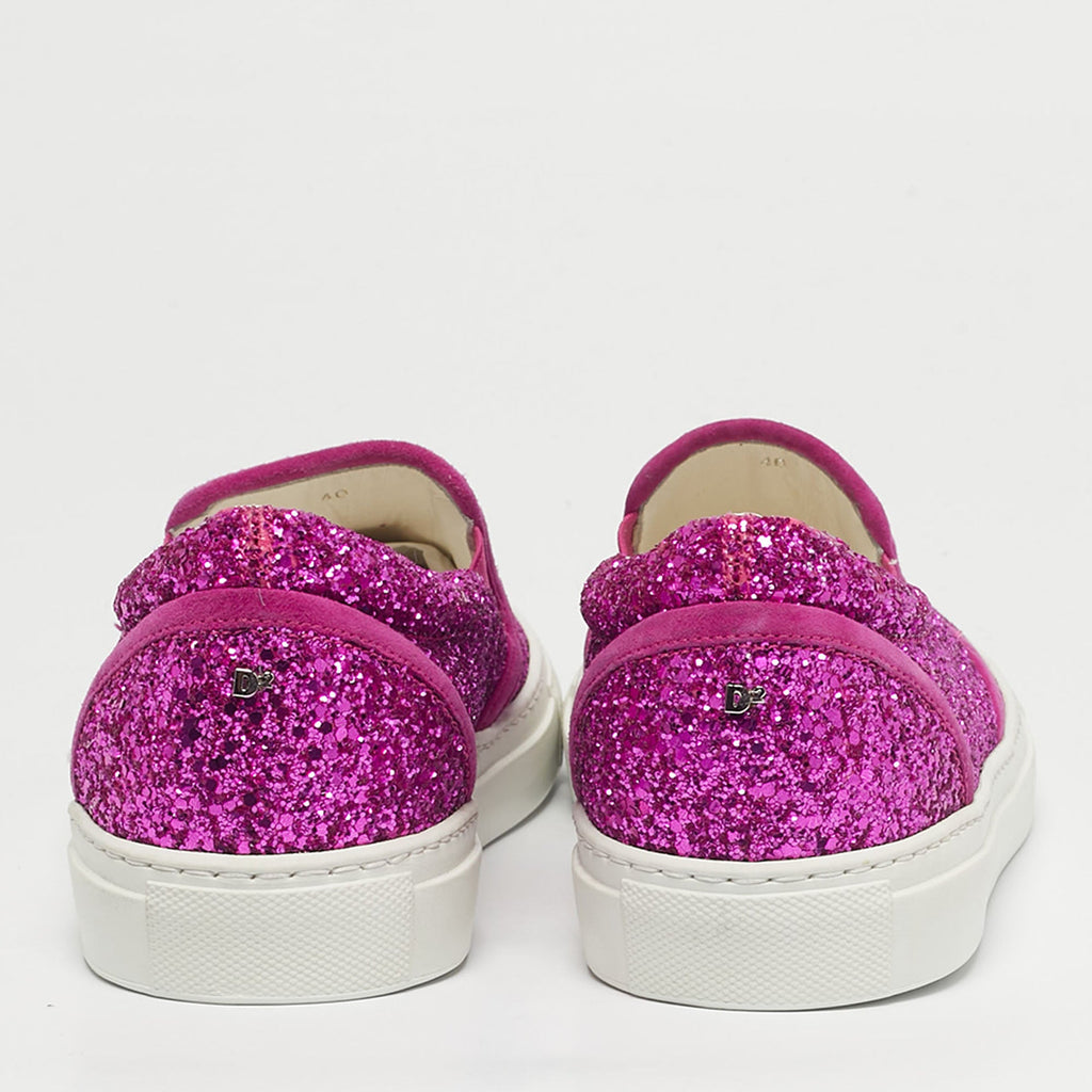Dsquared2 Pink Glitter Crystal Embellished Slip On Sneakers