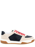 Low-Top Contrasting Panel Leather Sneakers