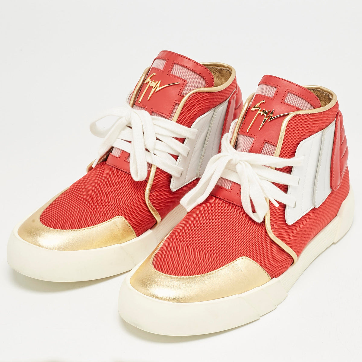 Giuseppe Zanotti Red/gold Canvas And Leather Foxy London High Top Sneakers