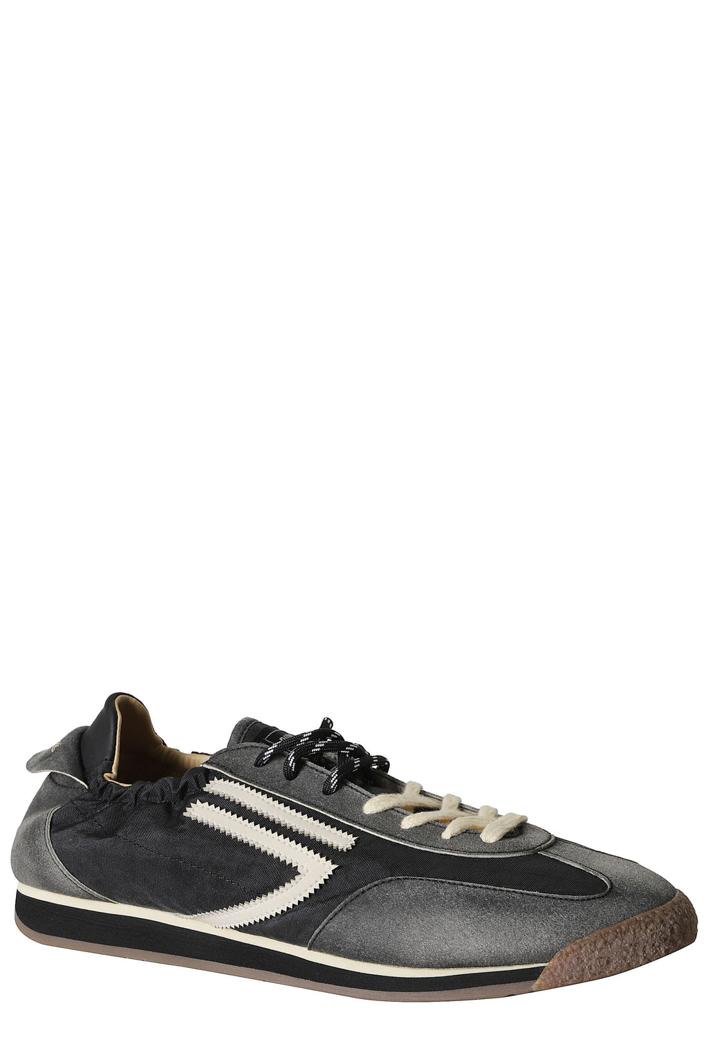 Black 6.02 Panther Leather Accents Nylon Rubber Sneakers