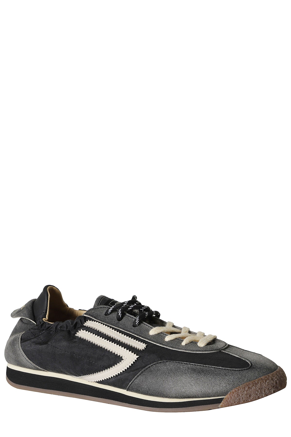 Black 6.02 Panther Leather Accents Nylon Rubber Sneakers