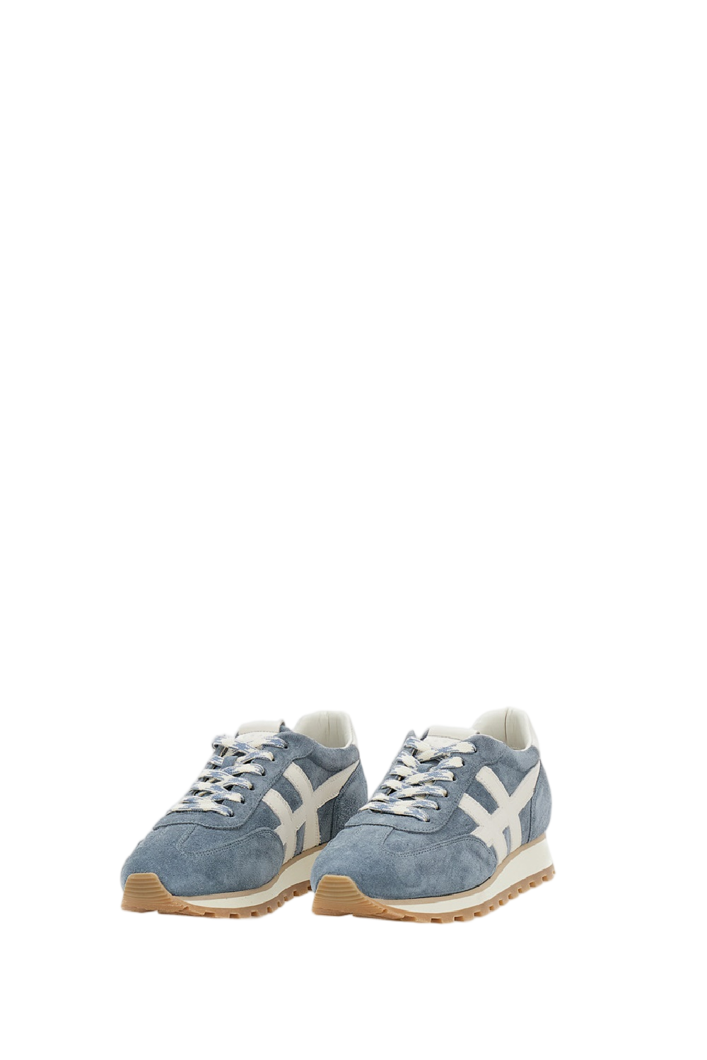 Light Blue Suede Sneakers with Leather Logo and EVA Outsole