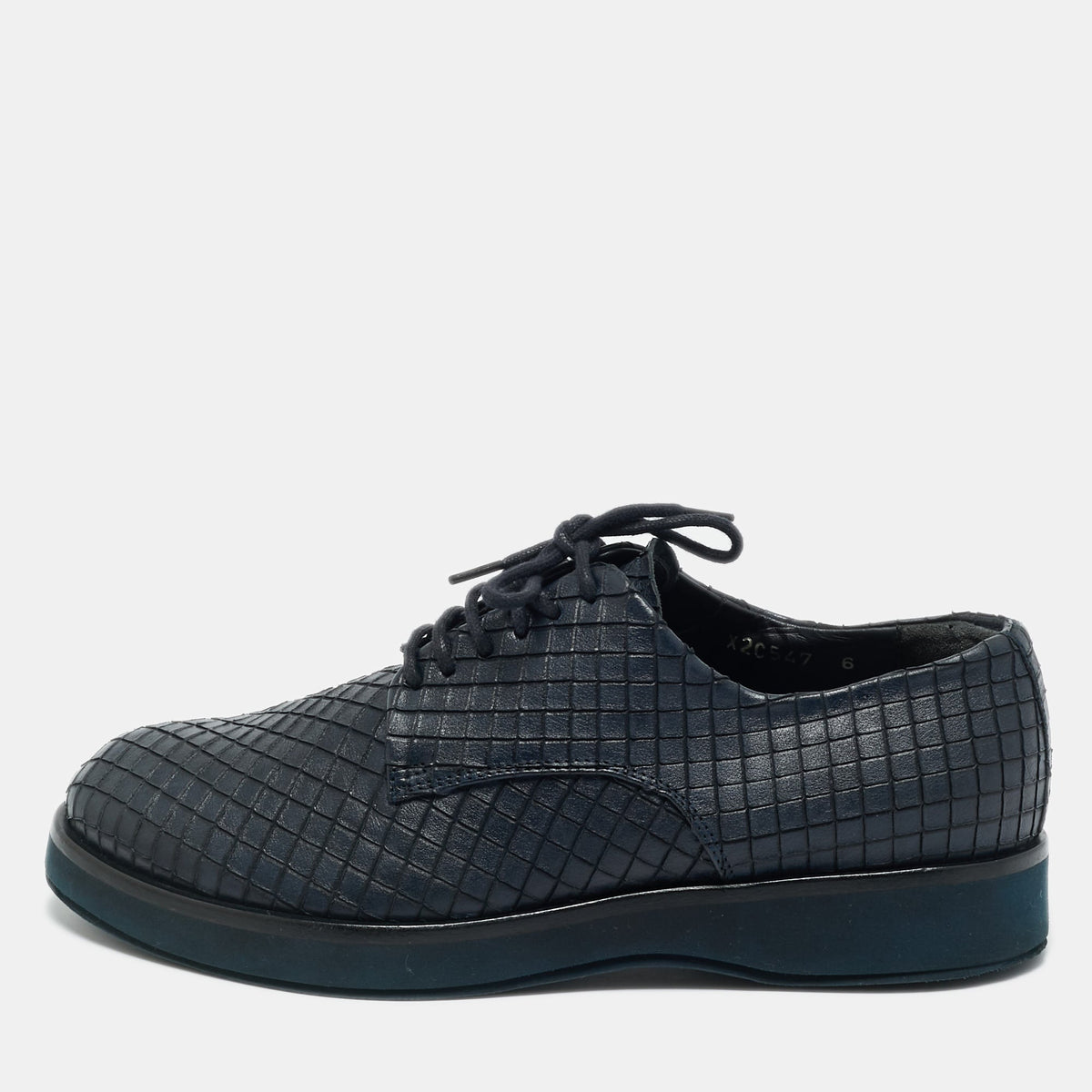 Giorgio Armani Navy Blue Woven Leather Low Top Sneakers