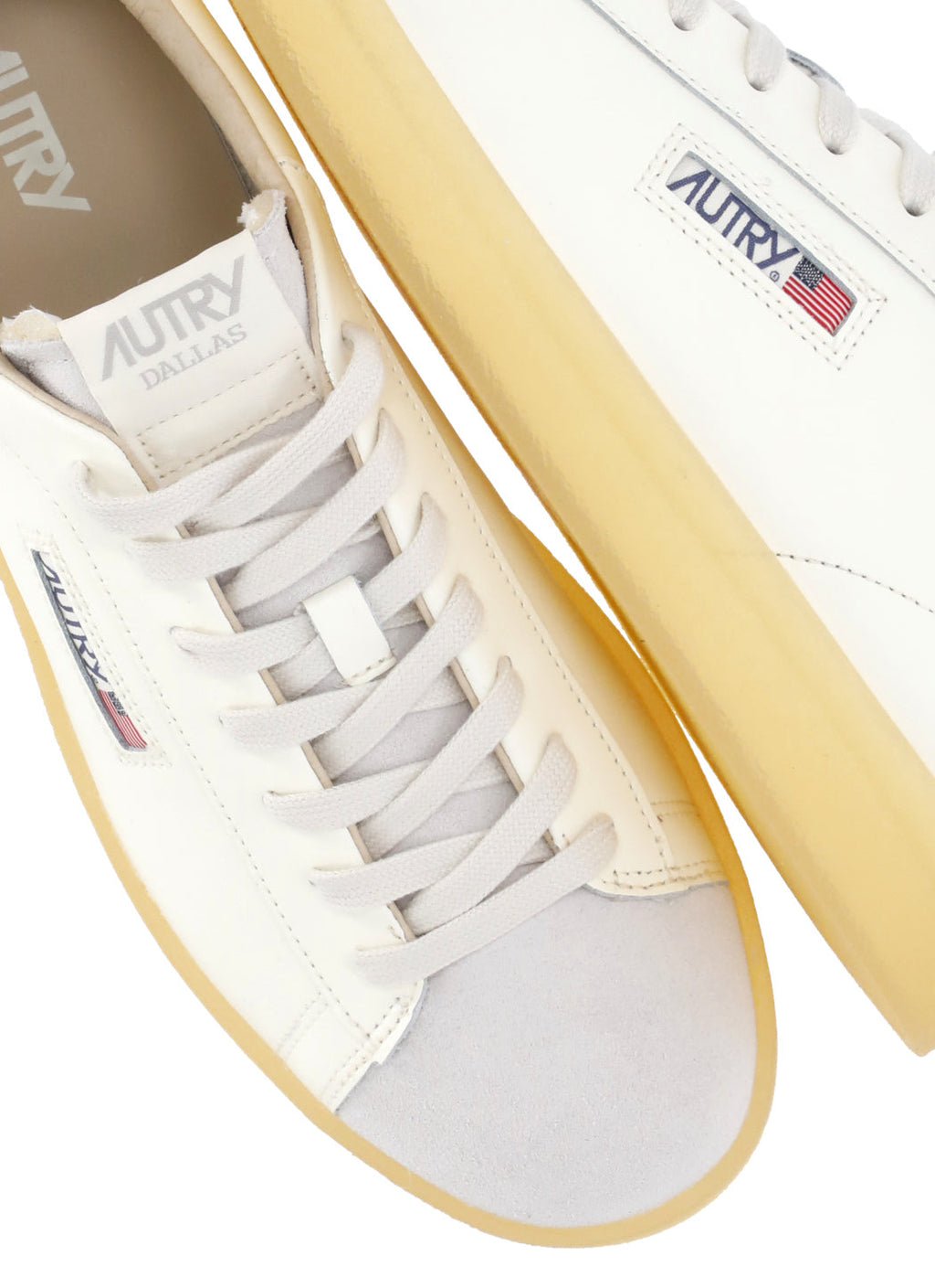 Ivory Suede Tip Yellow Sole Leather Sneakers