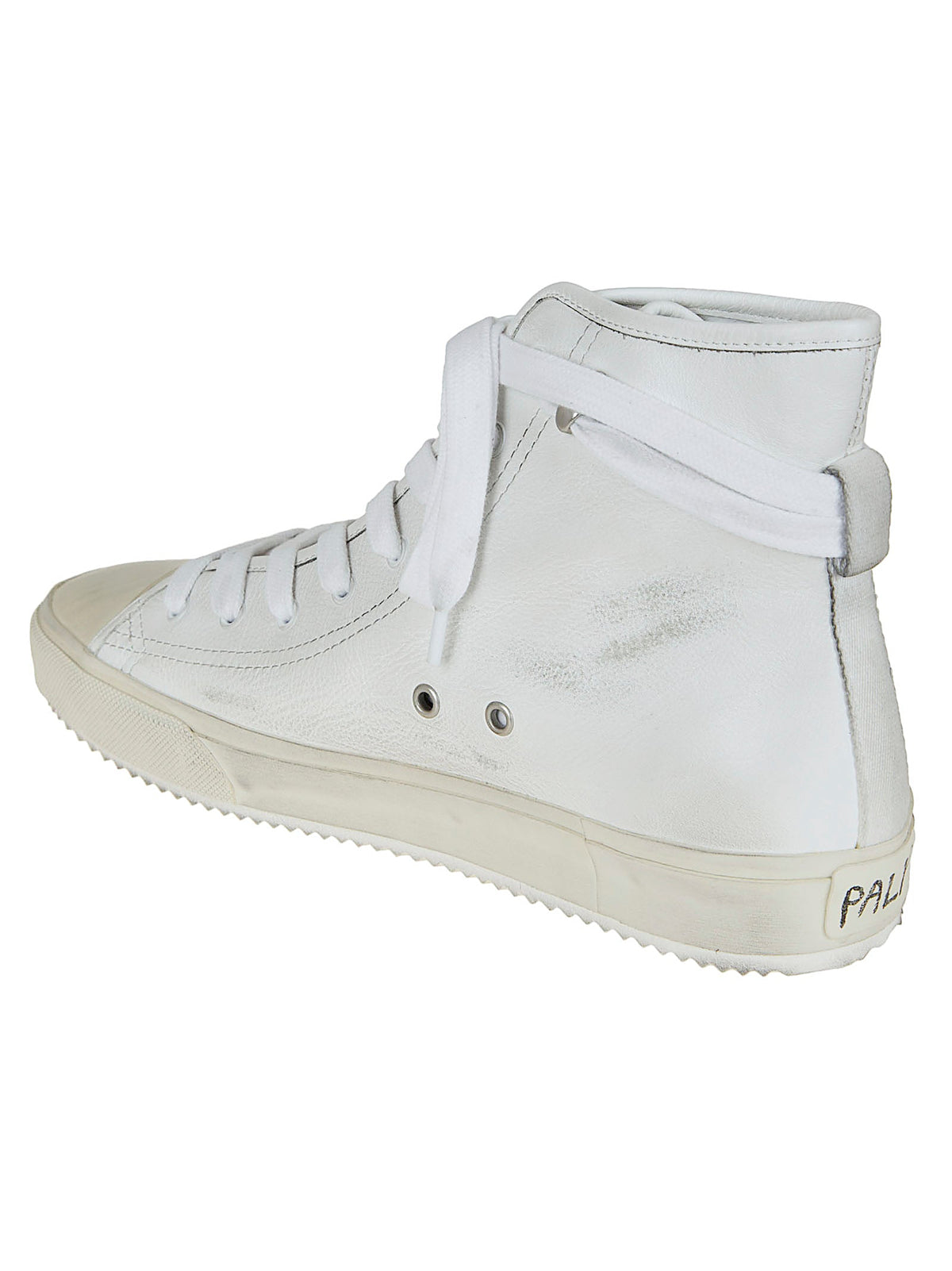 High-Top White Leather Sneakers with Ankle-Wrap Laces