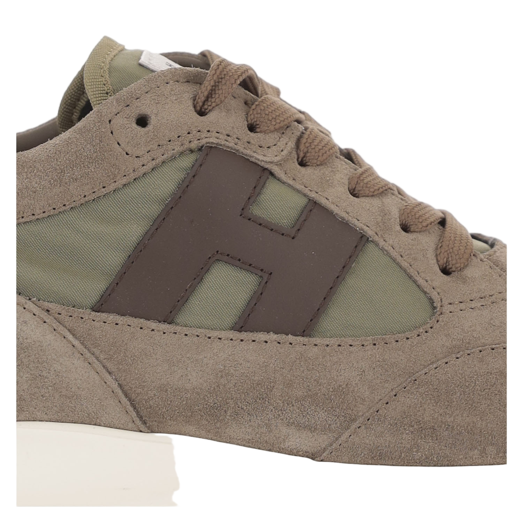 Beige Green Interactive Suede Nylon Sneakers