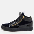 Giuseppe Zanotti Blue/black Velvet And Patent Frankie High Top Sneakers