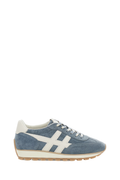 Light Blue Suede Sneakers with Leather Logo and EVA Outsole