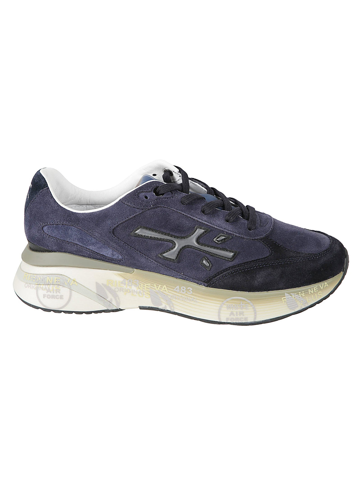 Dark Blue Moerun Leather-Blend Low-Top Sneakers
