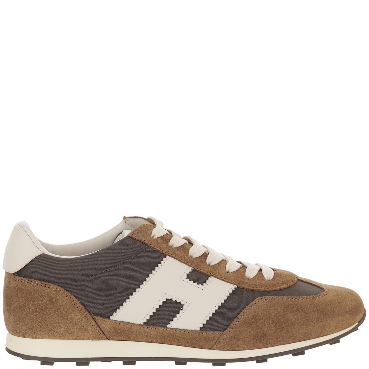 Beige Athletic Contrast Suede Mesh Sneakers