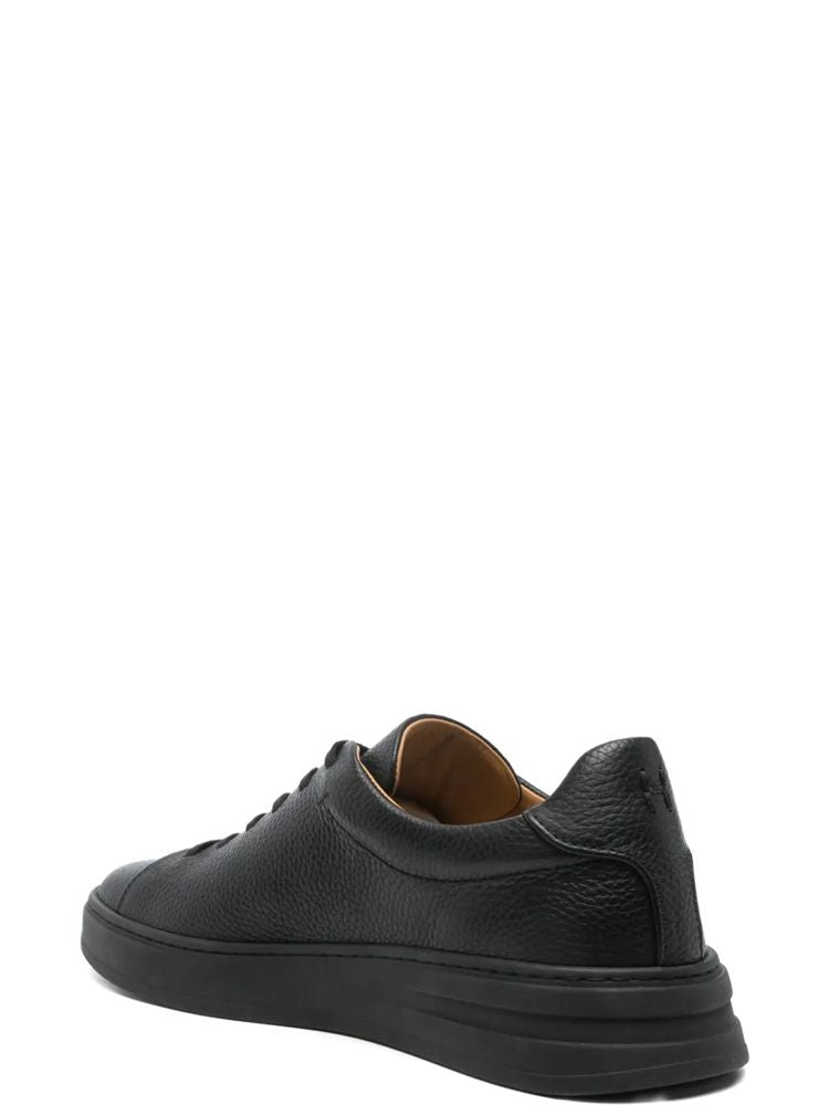 Black Textured Leather Cushioned Sole Trainers