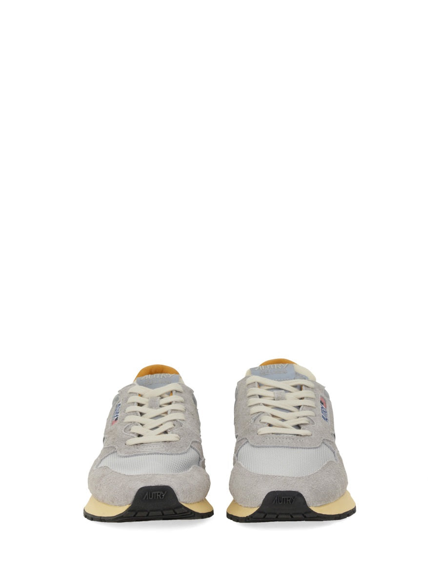 Layered Nylon and Cow Leather Sneaker with Textured Sole