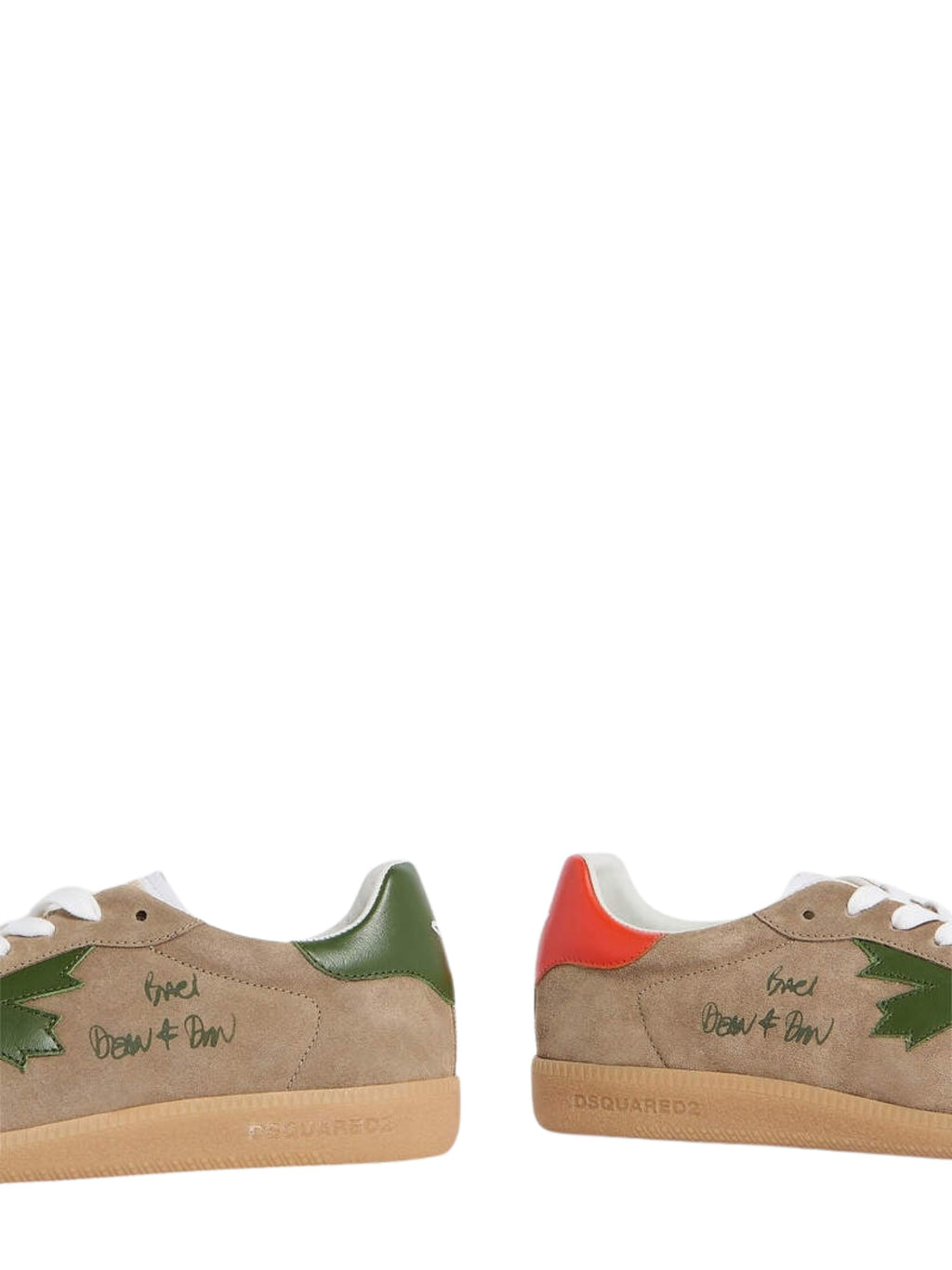 Beige Suede Low-Top Sneakers With Asymmetrical Heel Tabs
