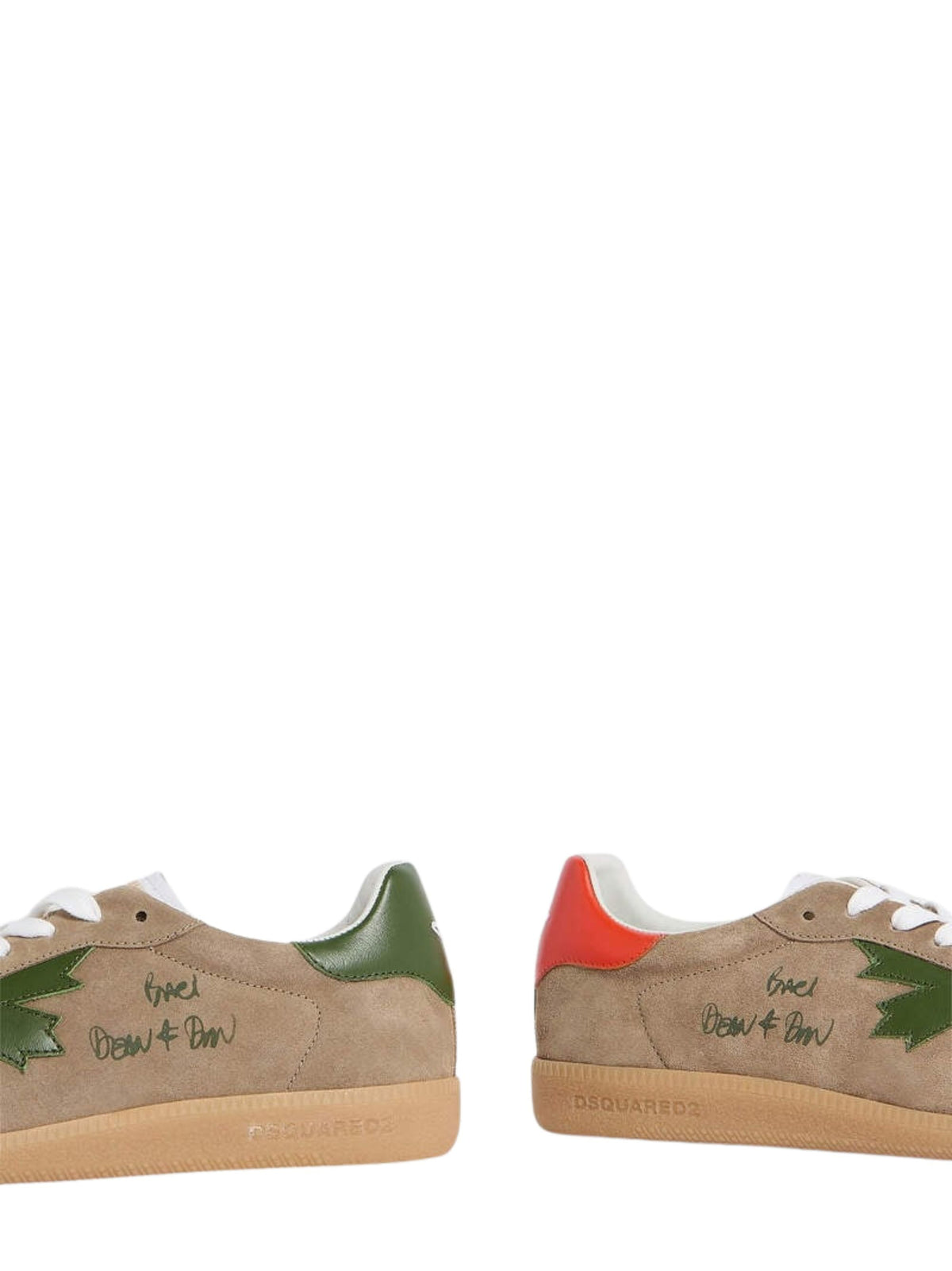 Beige Suede Low-Top Sneakers With Asymmetrical Heel Tabs