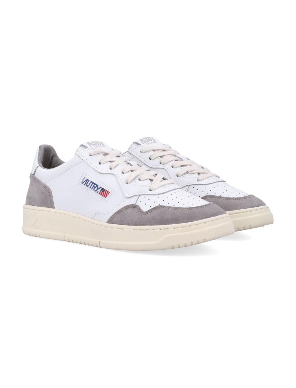 Low-Top Sneakers with Smooth and Perforated Leather Design
