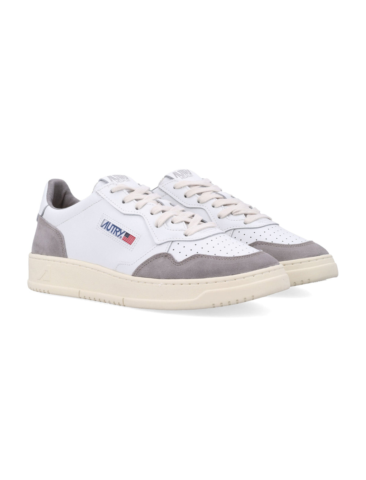 Low-Top Sneakers with Smooth and Perforated Leather Design