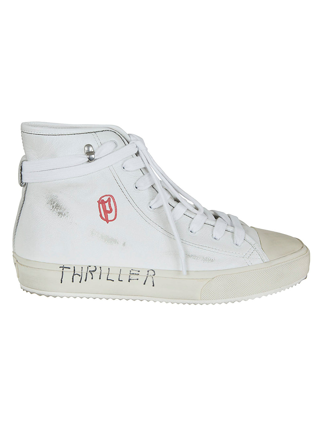 High-Top White Leather Sneakers with Ankle-Wrap Laces
