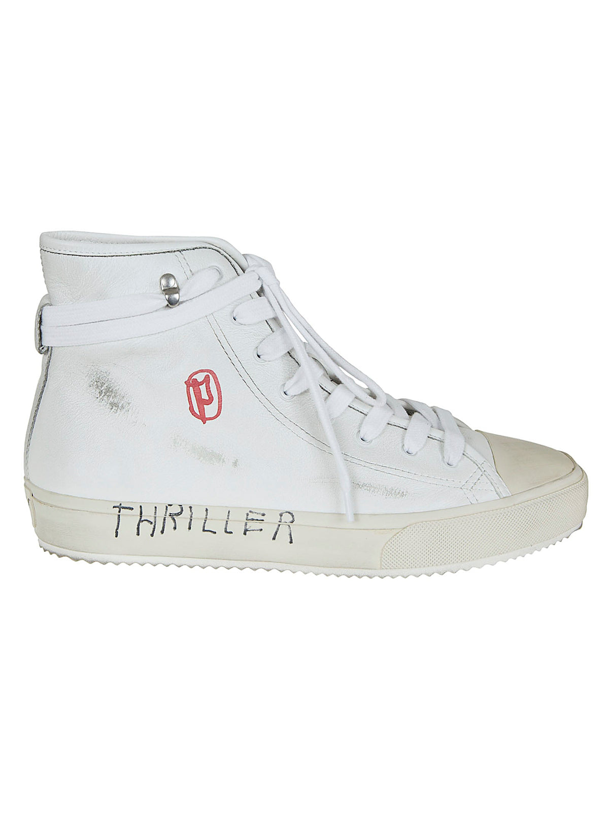 High-Top White Leather Sneakers with Ankle-Wrap Laces